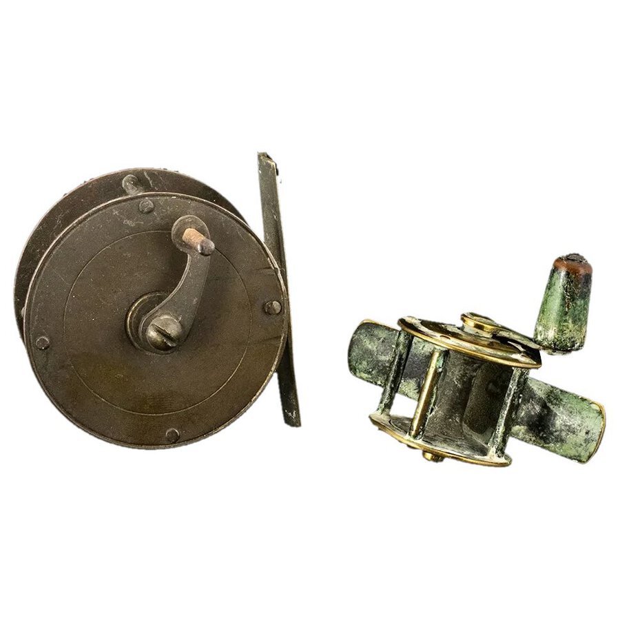 Two Antique Brass Fishing Reels