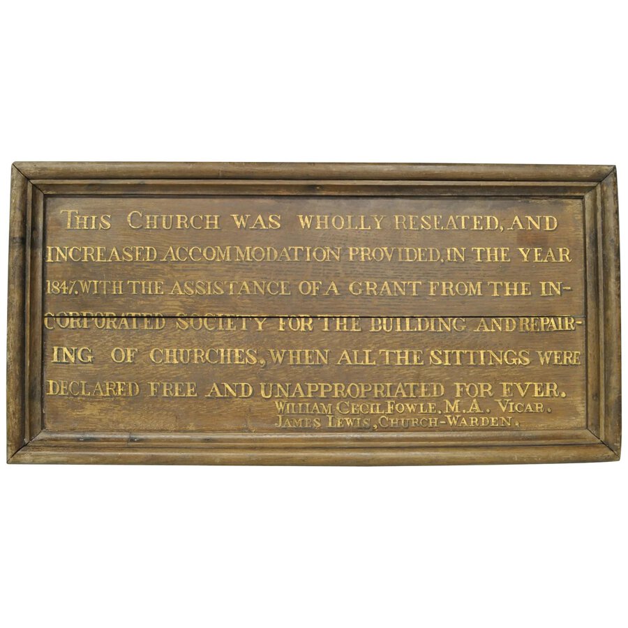 19th Century Victorian Oak Church Plaque