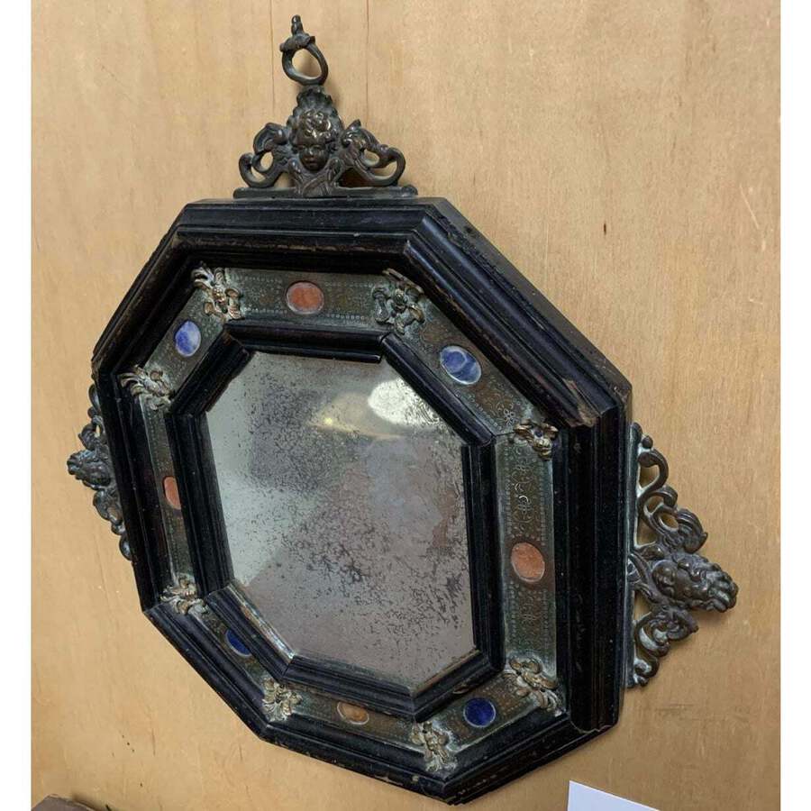 antique Octagonal Mirror With Semi Precious Stones