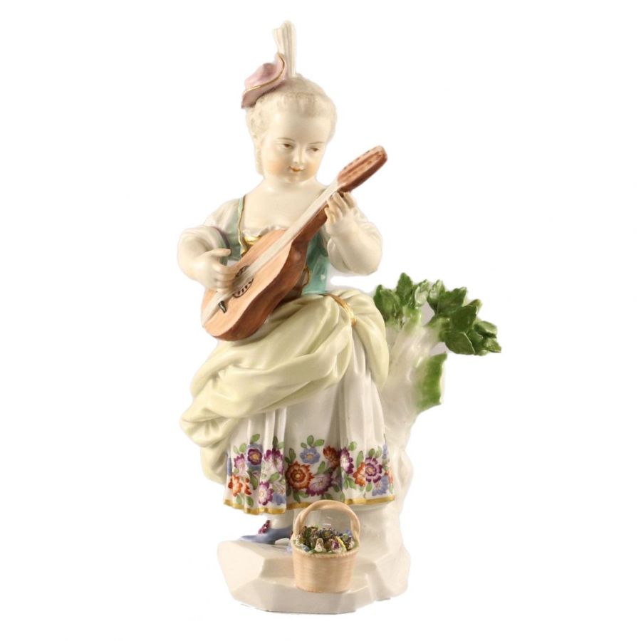 Antique Girl with a lute 19th century