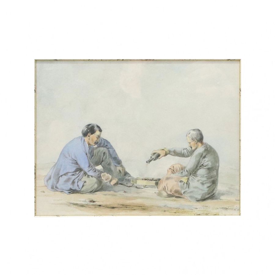 Antique Painting "At the Grill"