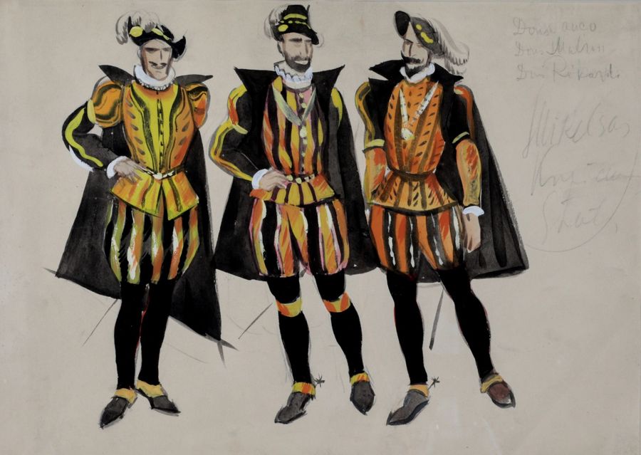 Antique Sketch for the costumes of the play by V. Hugo Ernani.