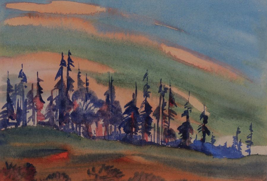 Antique Sergey Antonov. Watercolor. Scenery. Elnik. 1932 year.
