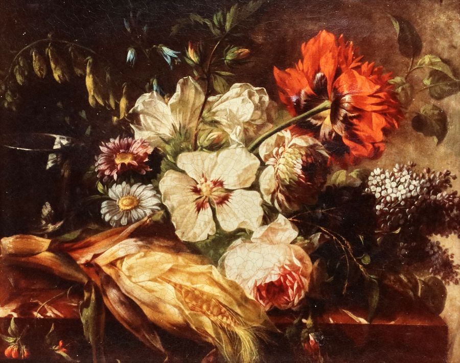 Antique Still life with flowers. jacquelet, spraying - reproduction.