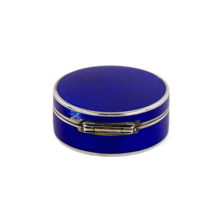 Antique Silver, French mussel in cobalt blue guilloche enamel.