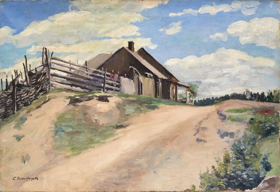 Antique Painting Rural area. Sergei Arsenievich Vinogradov (1869-1938).