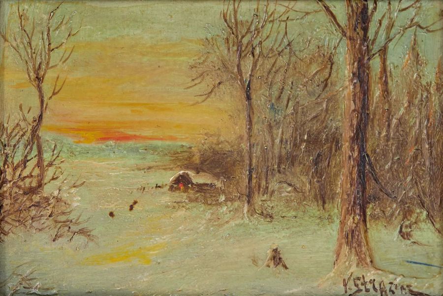 Antique Vasily Strazhin. Winter landscape. 1930s