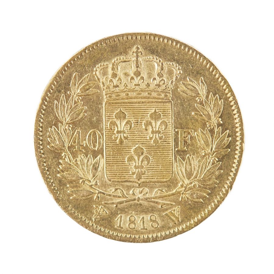Antique 40 francs gold coin Louis XVIII.France 1818.