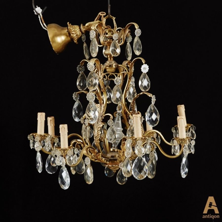 Small French Antique Gilt Brass Birdcage Crystal Chandelier in Antique  Ceiling Lights