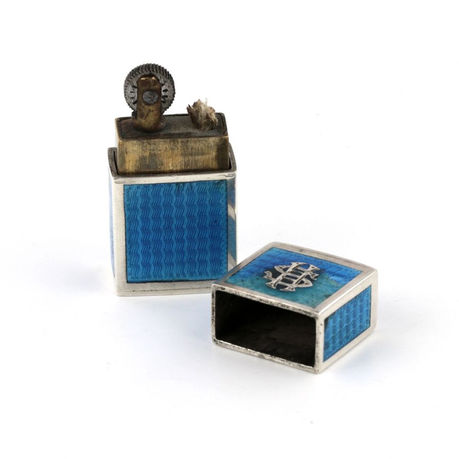 Antique Miniature ladies lighter made of silver with guilloche enamel.