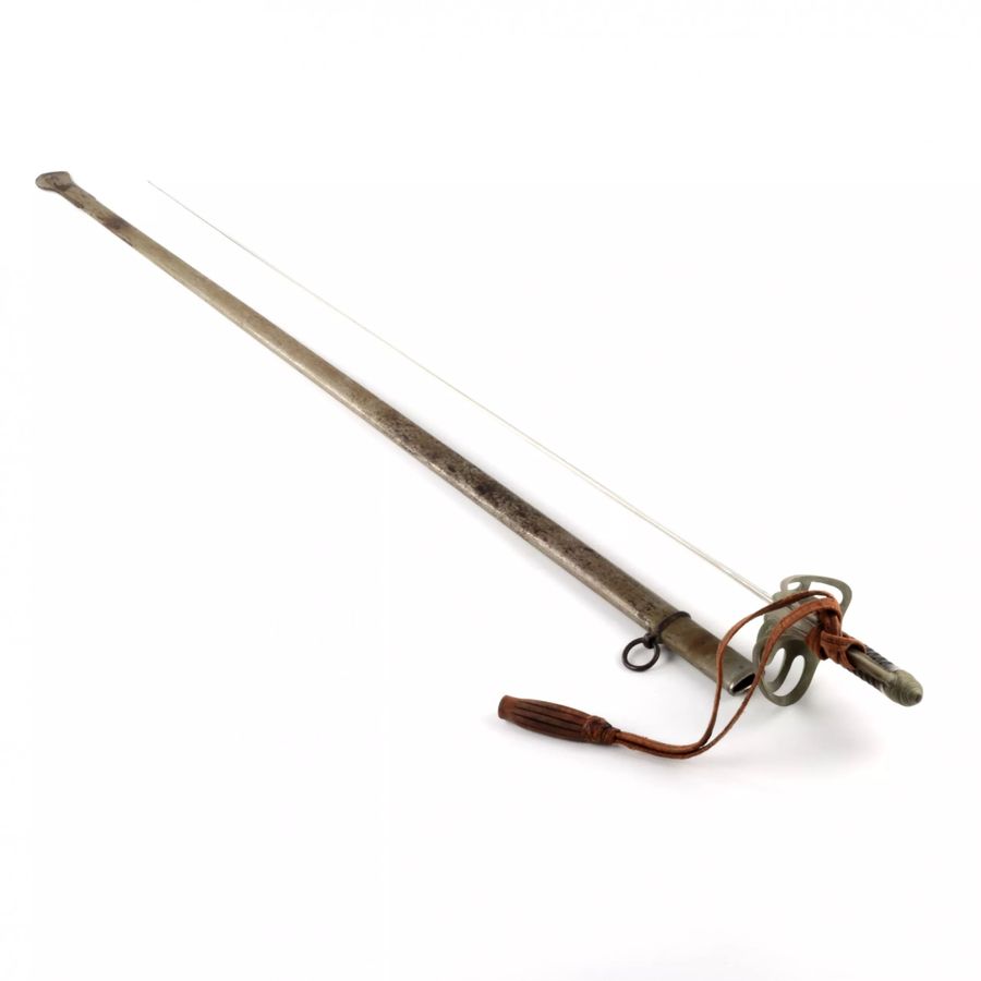 Antique Shaped sword with a steel hilt and scabbard.
