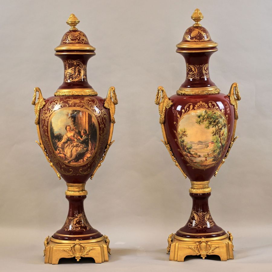 Antique Pair of floor vases in Sevres style