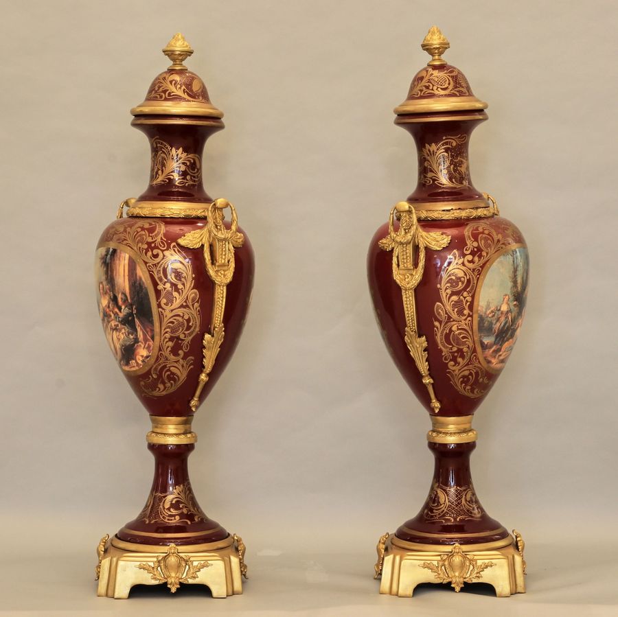 Antique Pair of floor vases in Sevres style
