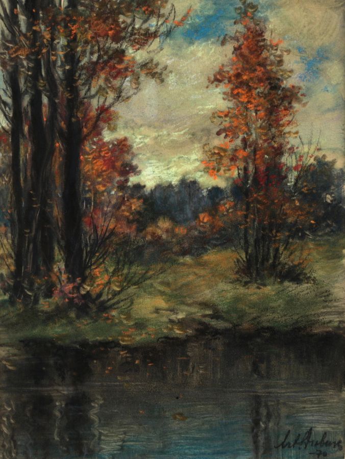 Antique Arthur Duburs. Autumn landscape.