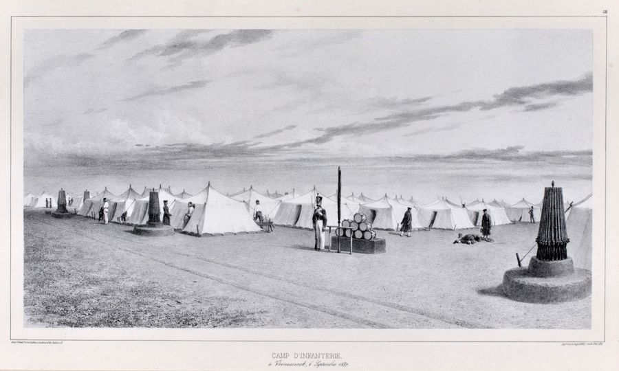 Antique Lithograph Camp of the infantry in Voznesensk. 1837