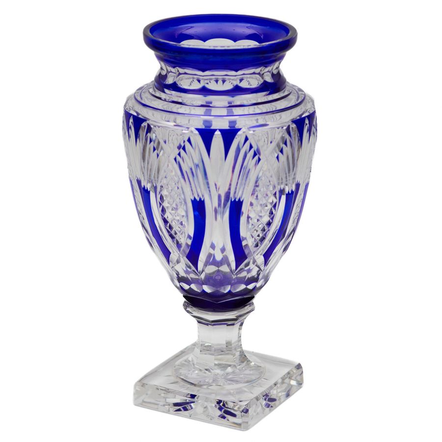 Antique Large amphora-shaped vase of colored crystal.