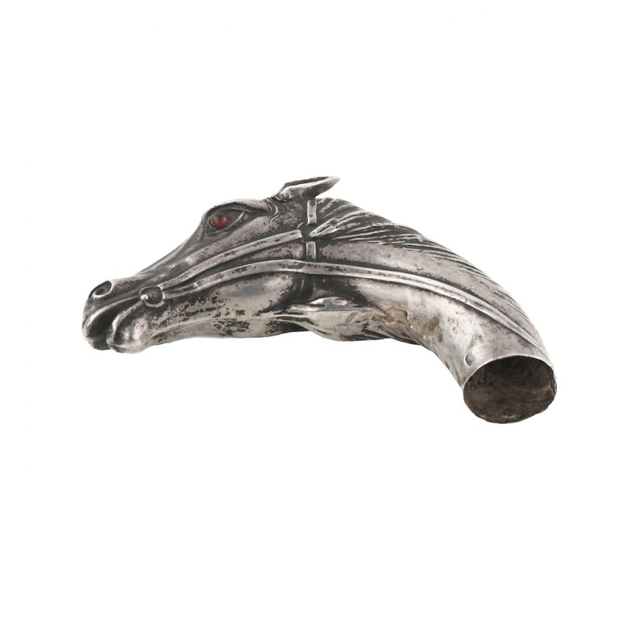 Antique Russian, silver cane knob in the shape of a horse&39;s head. St. Petersburg 1908-1917
