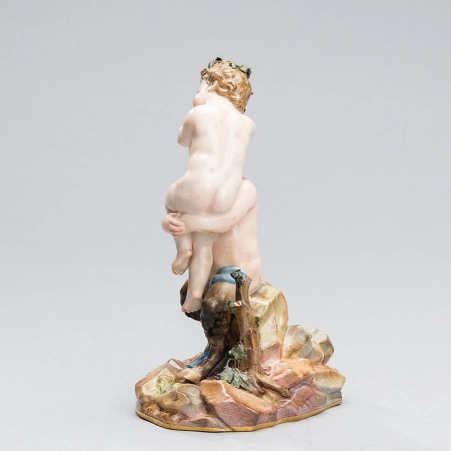 Antique Porcelain group Satyr and Dionysus. Meissen 19th century.