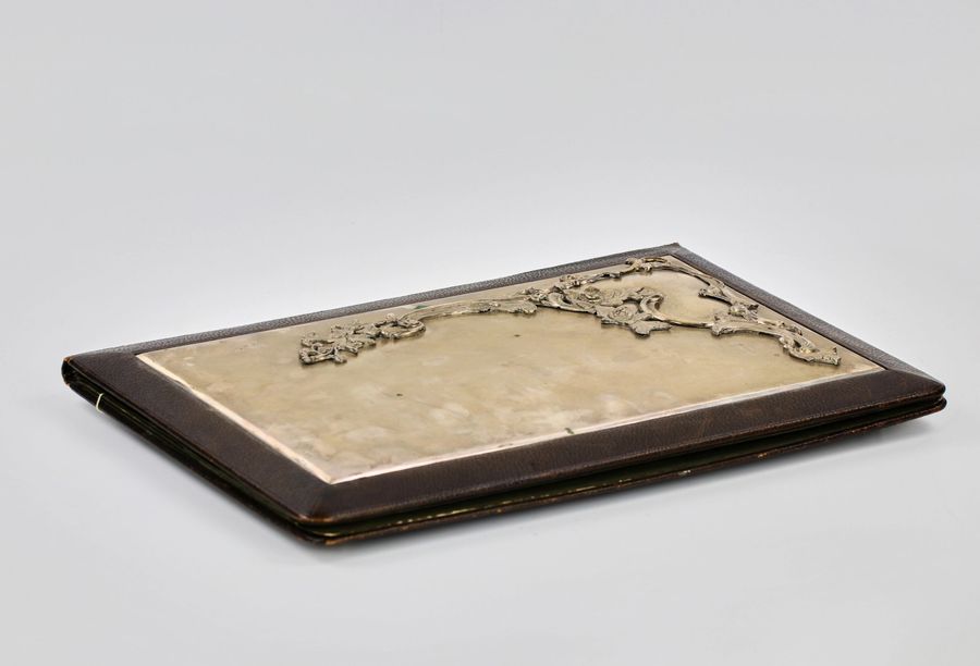 Antique Leather portfolio with silver overlay. Russia, 1908-1917.