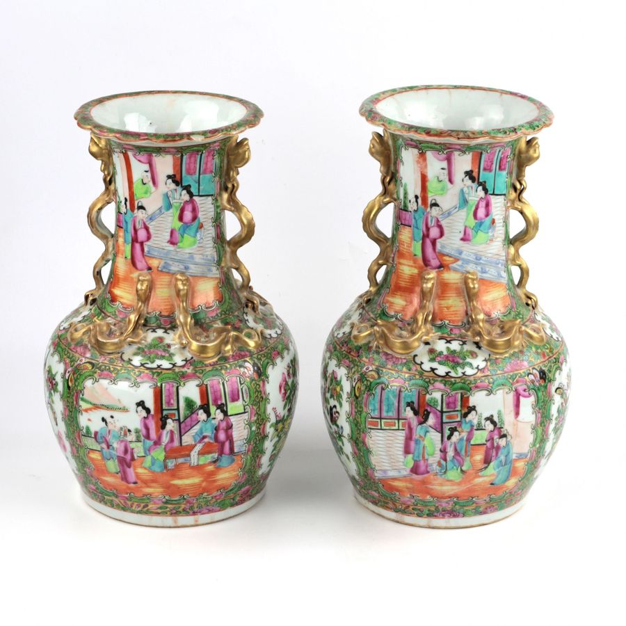 Antique Pair of Cantonese Vases 