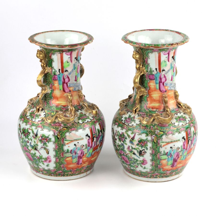 Antique Pair of Cantonese Vases 