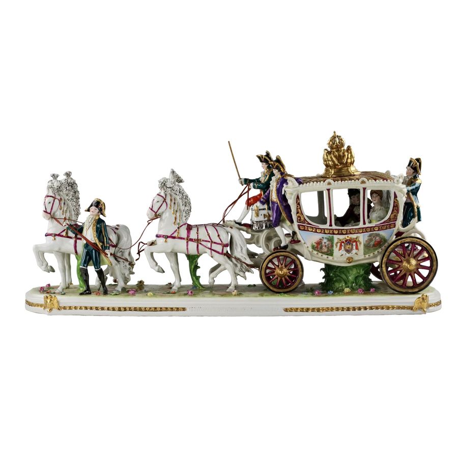 Antique Saxon, sculptural, porcelain group Wedding carriage of Napoleon Bonaparte.