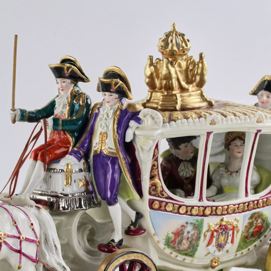 Antique Saxon, sculptural, porcelain group Wedding carriage of Napoleon Bonaparte.