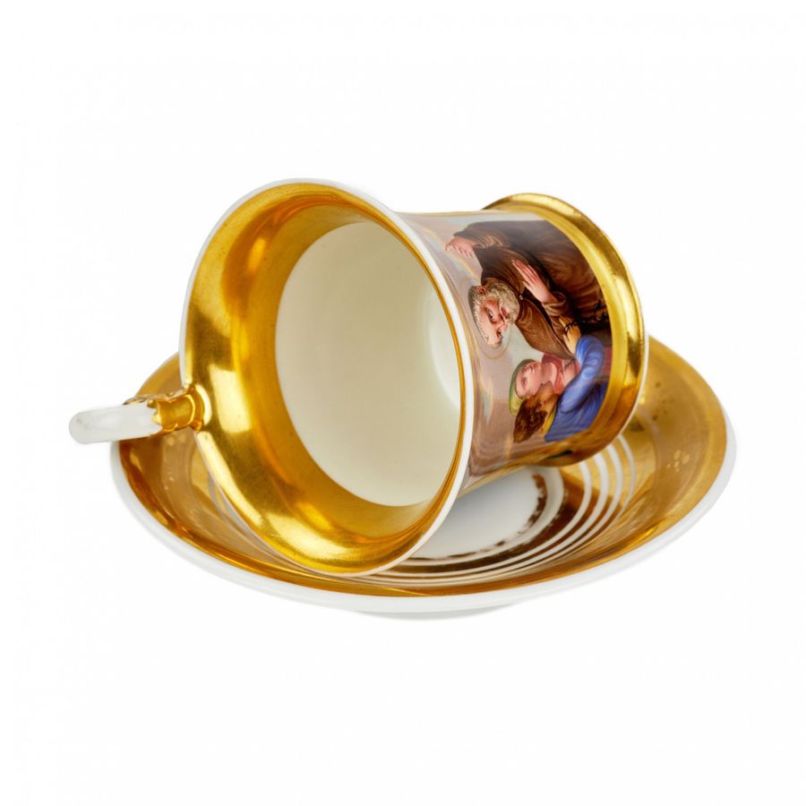 Antique Painted cup and saucer from the Biedermeier period.