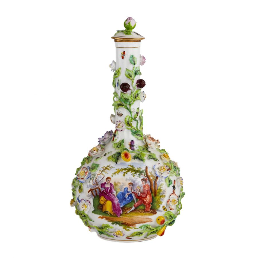 Porcelain decanter vase with lid in neo-Baroque style. Dresden. The turn of the 19th-20th centuri...