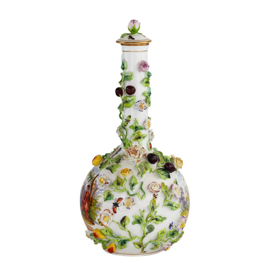 Antique Porcelain decanter vase with lid in neo-Baroque style. Dresden. The turn of the 19th-20th centuries.