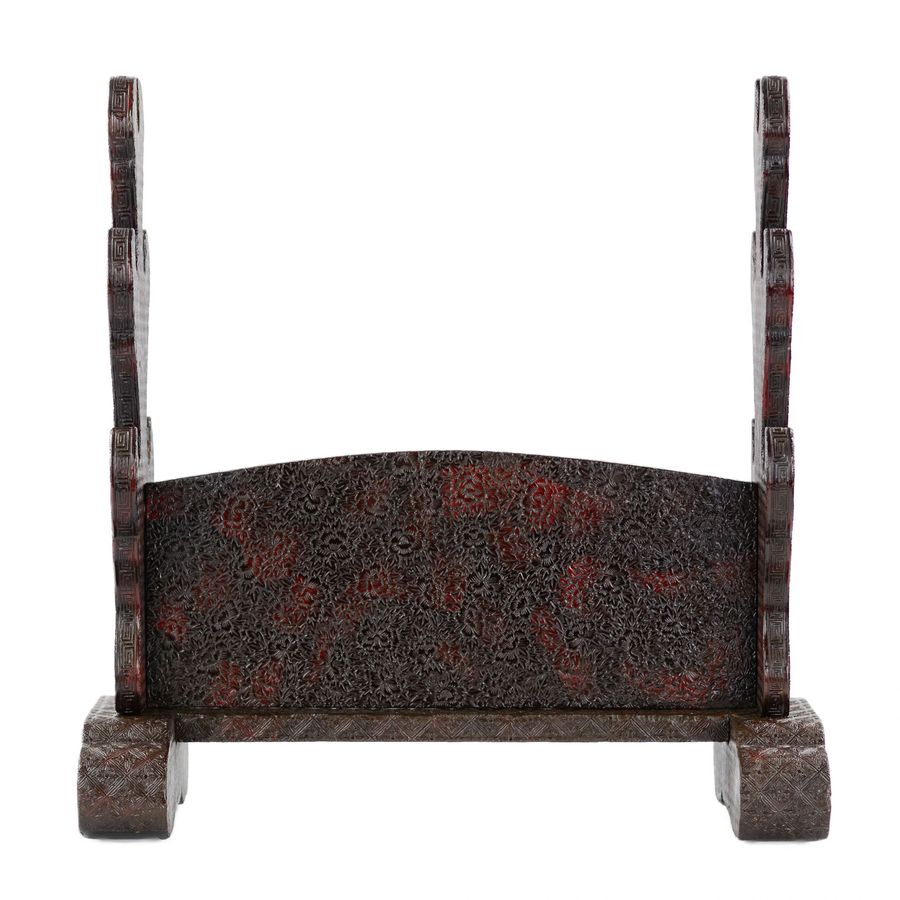 Antique Katana stand (katana kake) in red carved lacquer, Meiji period (Japanese: ??) Japan, 19th century.