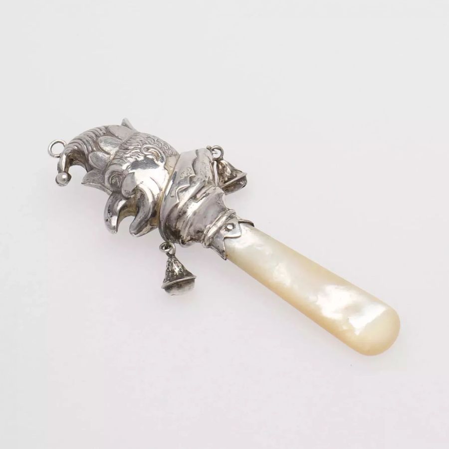 Antique English silver rattle 