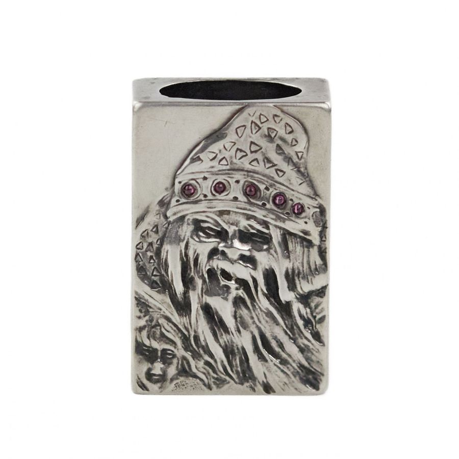 Antique Silver match holder, made in the Russian Art Nouveau style, with the image of a goblin.