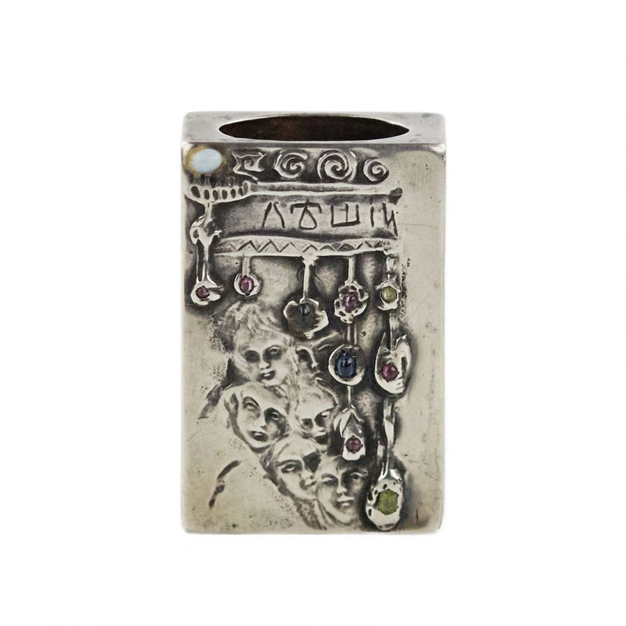Antique Silver match holder, made in the Russian Art Nouveau style, with the image of a goblin.