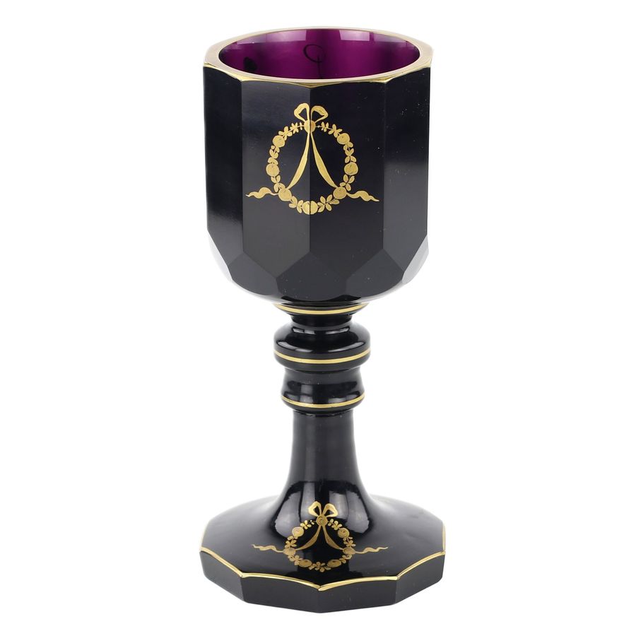 Antique Decagonal violet crystal glass with gold decoration. St. Petersburg, 1810.
