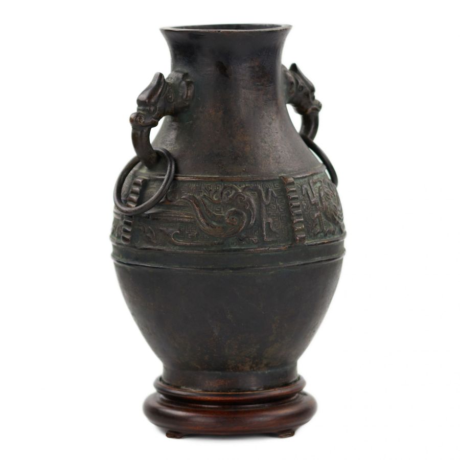 Antique Bronze Jug for wine Hu, with Jinwen signs. China.