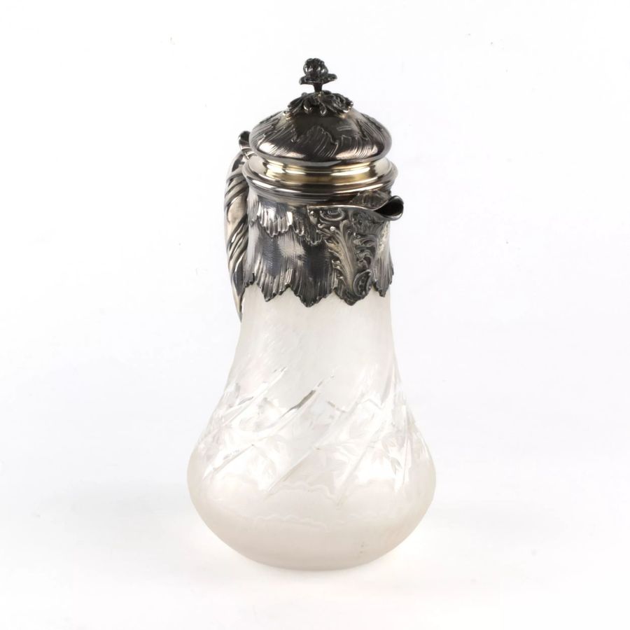 Antique Silver water jug with engraved glass.