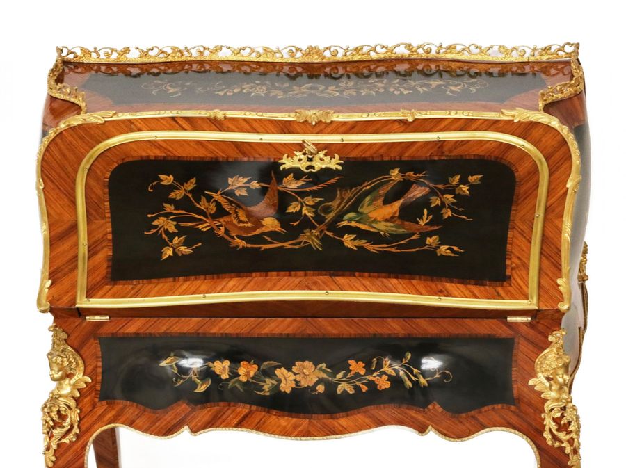 Antique Coquettish ladies` bureau in wood and gilded bronze, Louis XV style.