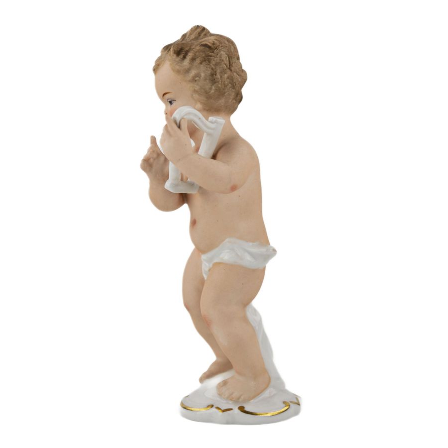 Antique Porcelain figurine Boy with a lyre, Wallendorf, Germany, mid-twentieth century