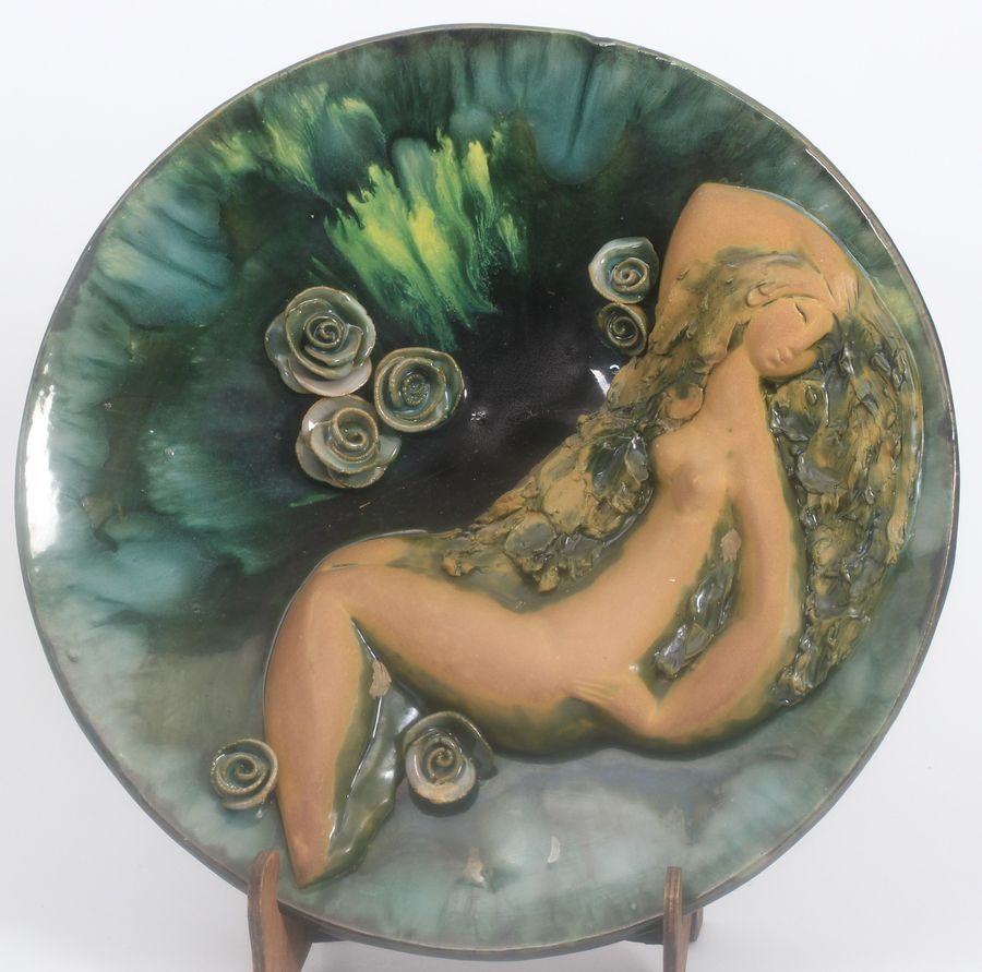 Antique Ceramic plate Lady with roses