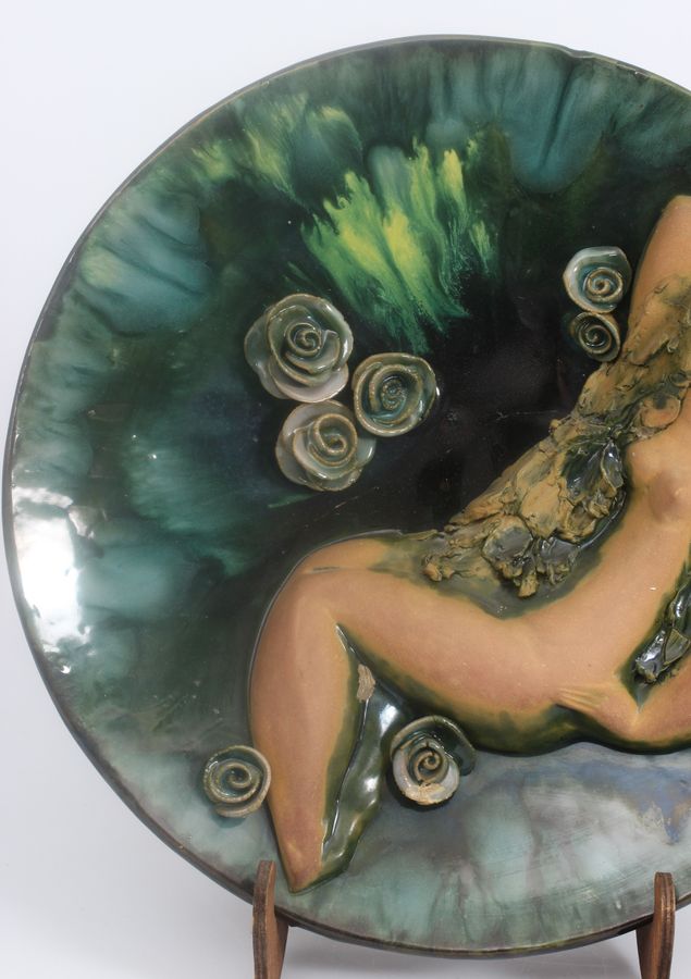 Antique Ceramic plate Lady with roses