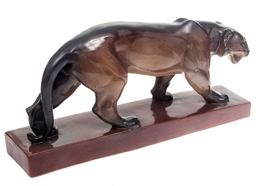 Antique Art deco style ceramic figurine  Panther