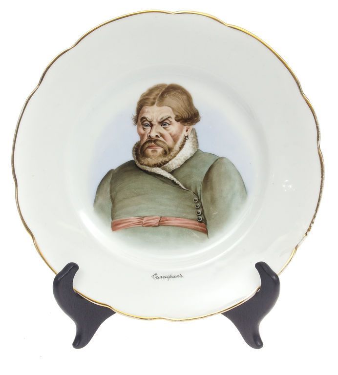 Antique Porcelain plates (3 pcs.) - Policeman, Selifan, Box
