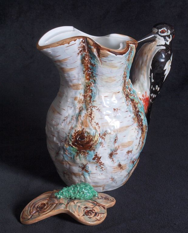 Antique Porcelain kettle with lid `Woodpecker`