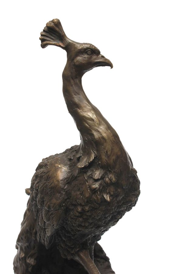 Antique Bronze peacock on a granite base