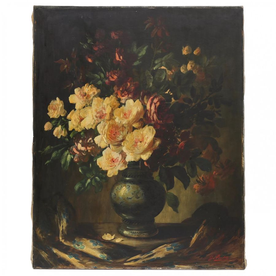 Antique Still life with a bouquet of roses. C.BARDET. The turn of the 19th - 20th centuries.