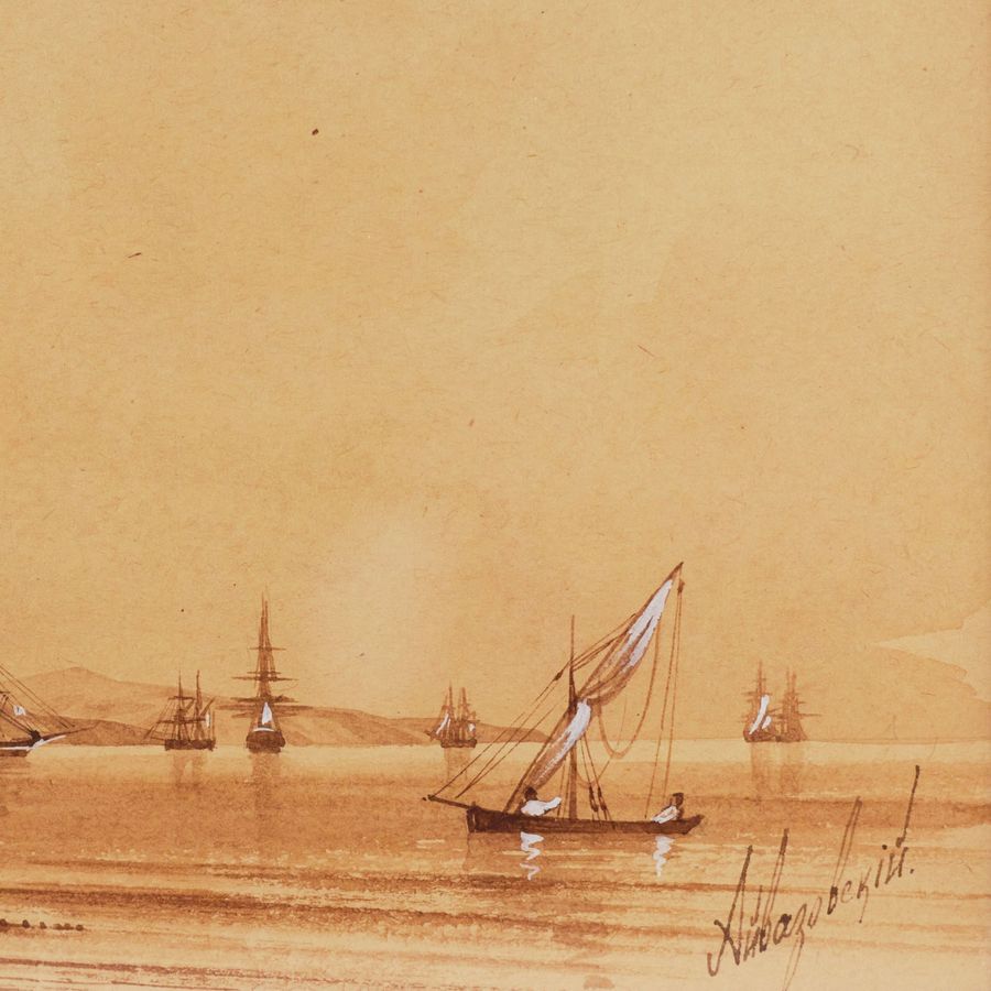 Antique Ivan Aivazovsky. Watercolor. Crimean harbor. 1817-1900