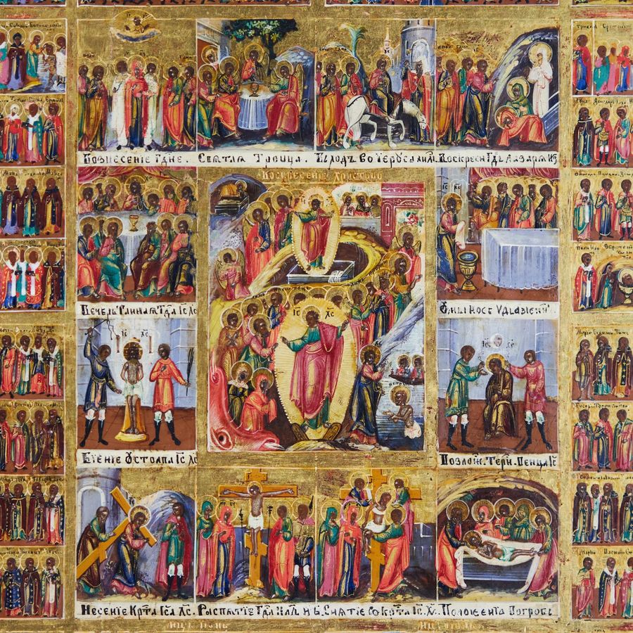 Antique Magnificent holidays with an annual menaion and a two-row cycle of Theotokos icons. 19th century.