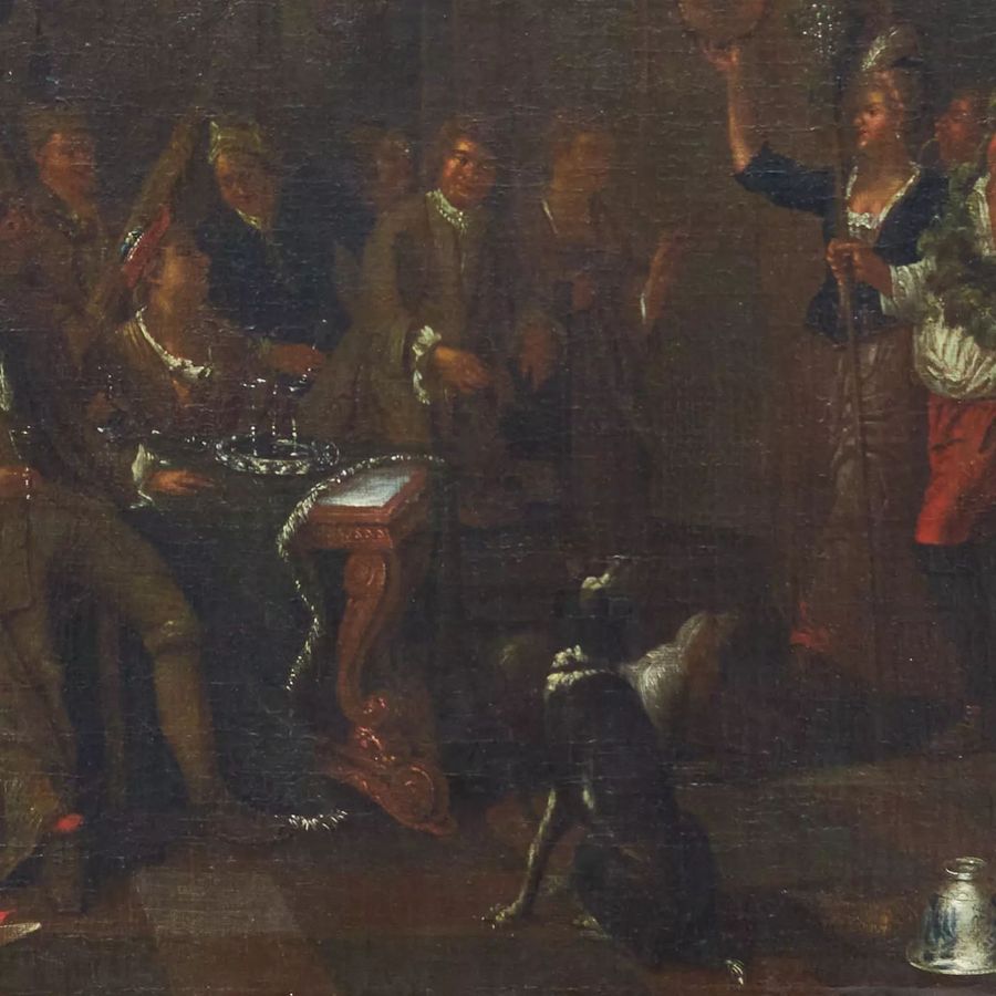 Antique Dutch genre painting of the 18th century. Feast of Dionysus. Attributed to Horemans Jan Joseff.