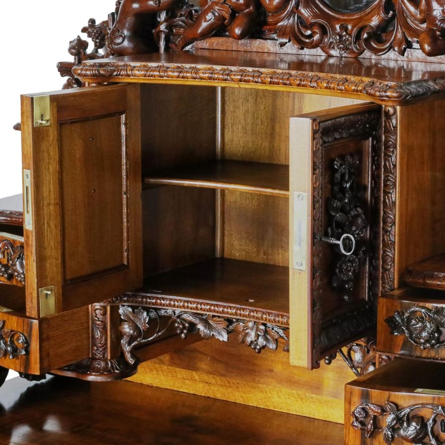 Antique Magnificent carved bureau table in the Baroque neo-Gothic style. France 19th century.